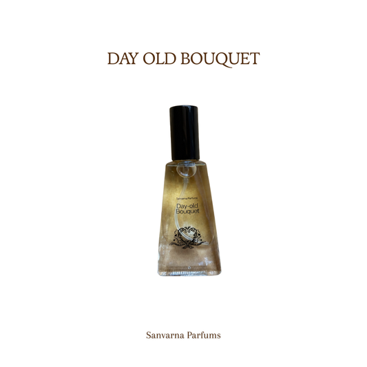 Sanvarna Day Old Bouquet eau de parfum bottle, golden floral perfume