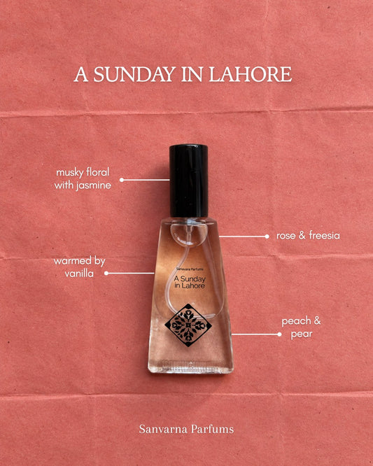 Sanvarna A Sunday in Lahore eau de parfum fragrance notes, ylang ylang, Damascus rose and jasmine