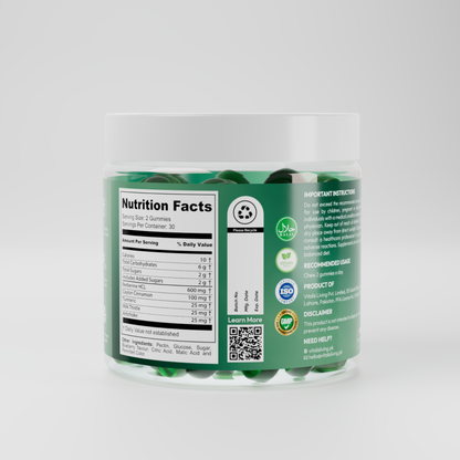 Back of Vitalis Living Berberine Gummies jar showing nutrition facts and ingredients