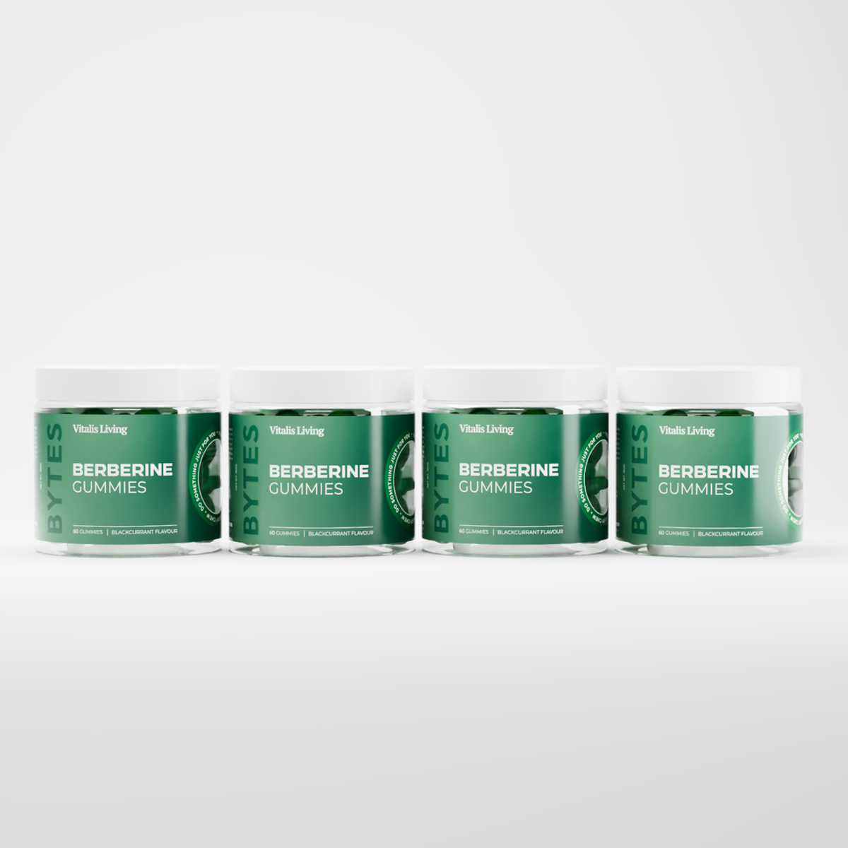 Row of Vitalis Living Berberine Gummies jars showing all label sides