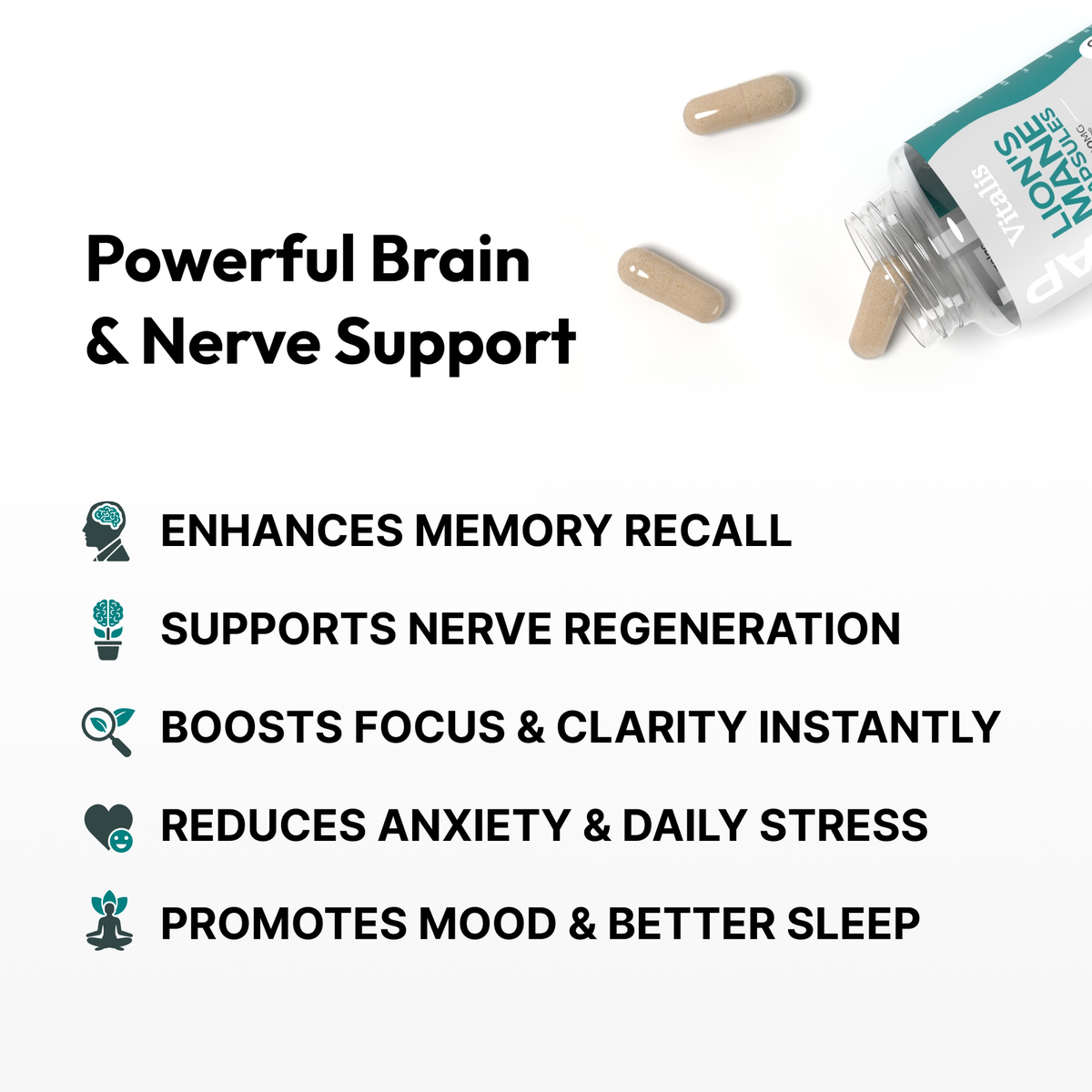 Lions mane capsules powerful brain and nerve support enhancing memory focus and clarity