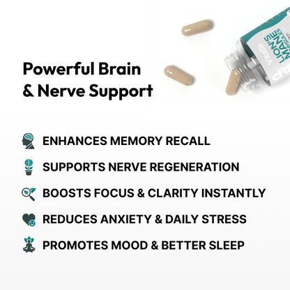 Lions mane capsules powerful brain and nerve support enhancing memory focus and clarity