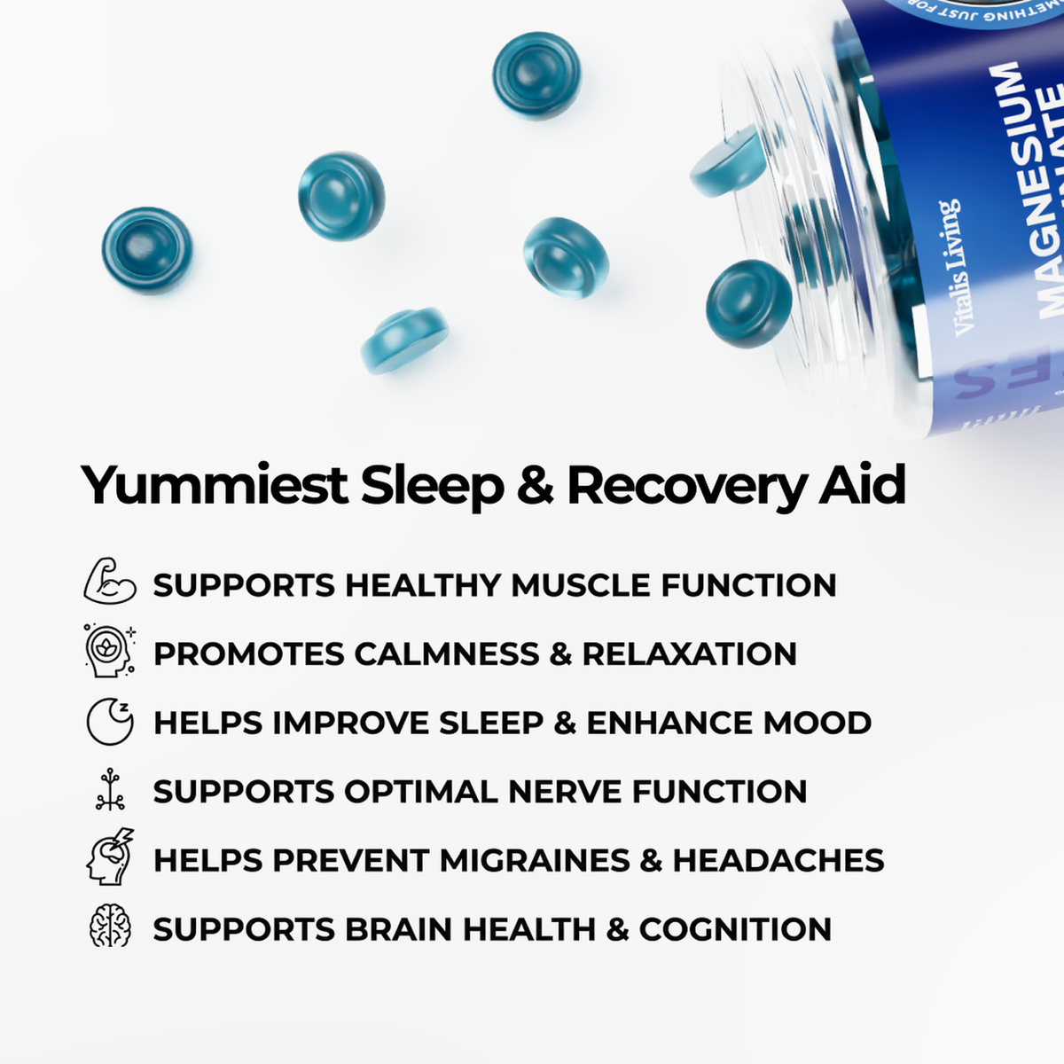 Magnesium glycinate gummies benefits for sleep recovery calmness and muscle function