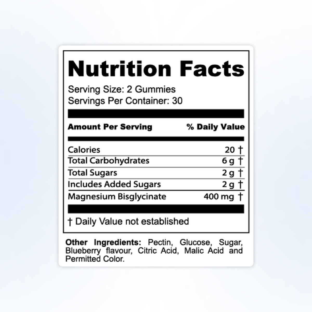 Vitalis Living Magnesium Glycinate Gummies nutrition facts label with 400mg magnesium bisglycinate