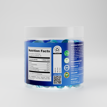 Back of Vitalis Living Magnesium Glycinate Gummies jar showing nutrition facts and ingredients