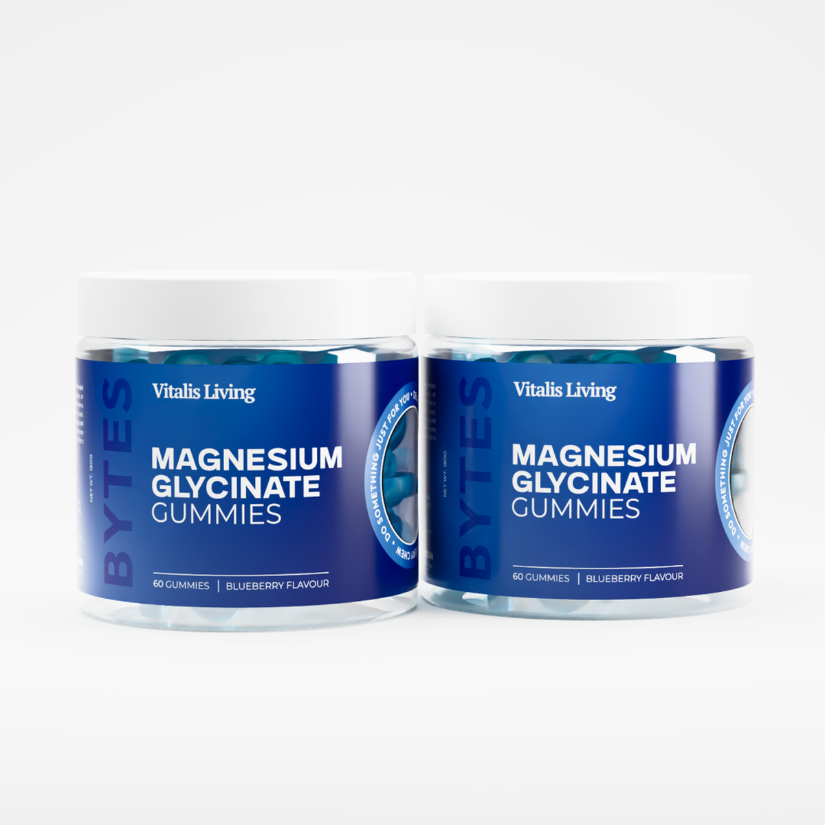 Two jars of Vitalis Living Magnesium Glycinate Gummies front and side view