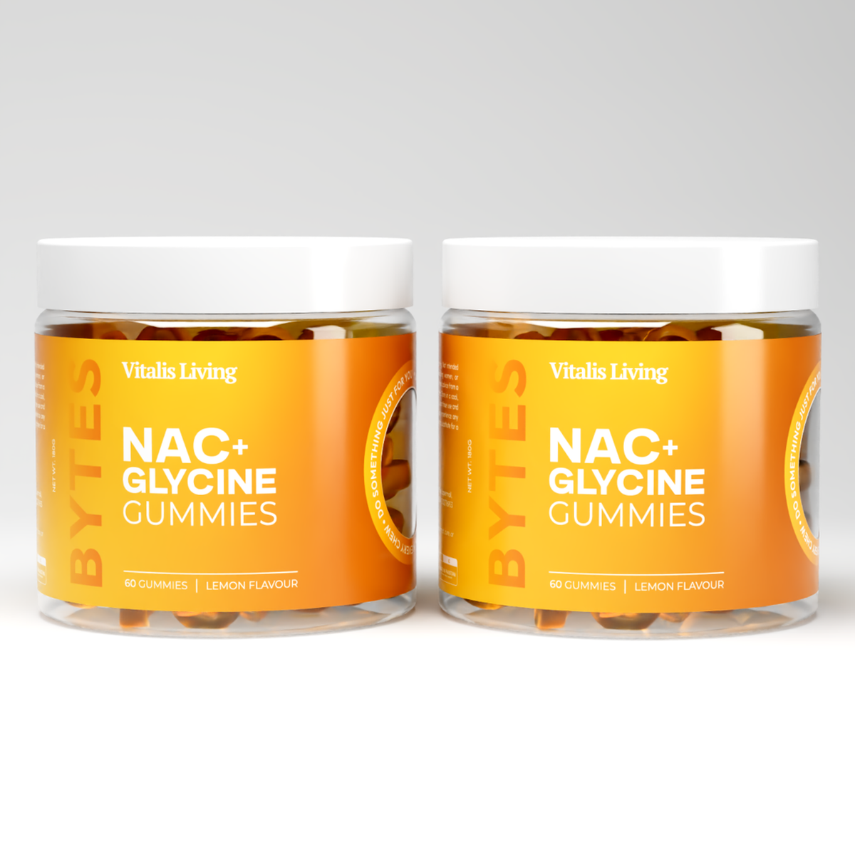 Two jars of Vitalis Living NAC plus Glycine Gummies front and side view