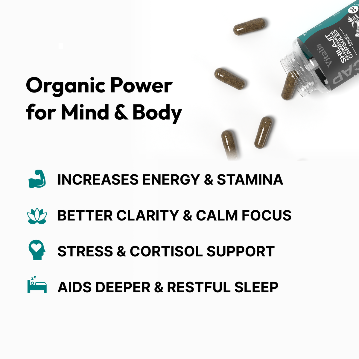 Shilajit ashwagandha capsules organic power for mind and body increasing energy stamina and calm focus