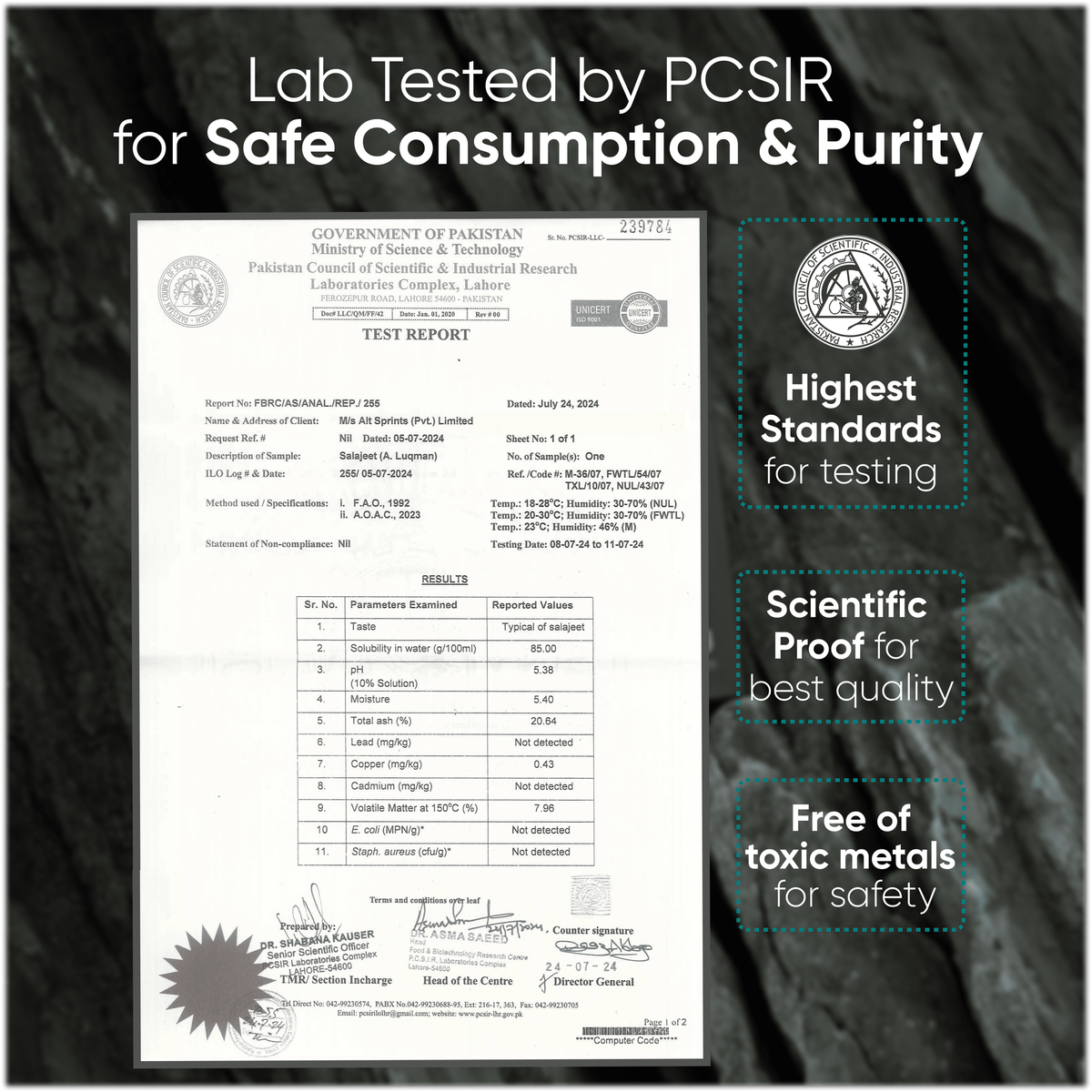 Vitalis Living shilajit ashwagandha lab tested by PCSIR for safe consumption and purity