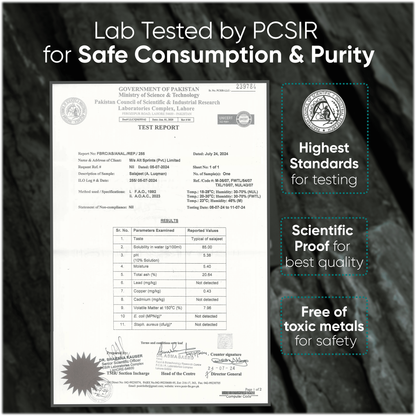 Vitalis Living shilajit ashwagandha lab tested by PCSIR for safe consumption and purity